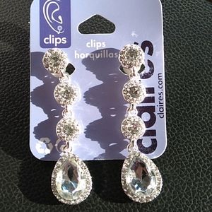 New!! "Claires" hanging diamond clip on earrings